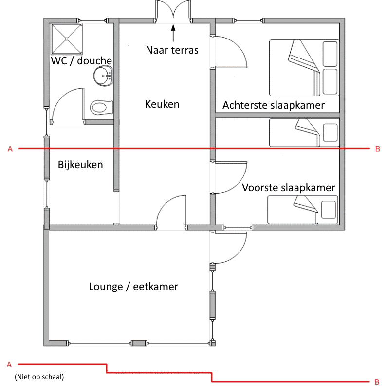 Floor plan showing room layout. charmante gîte in huisje stijl