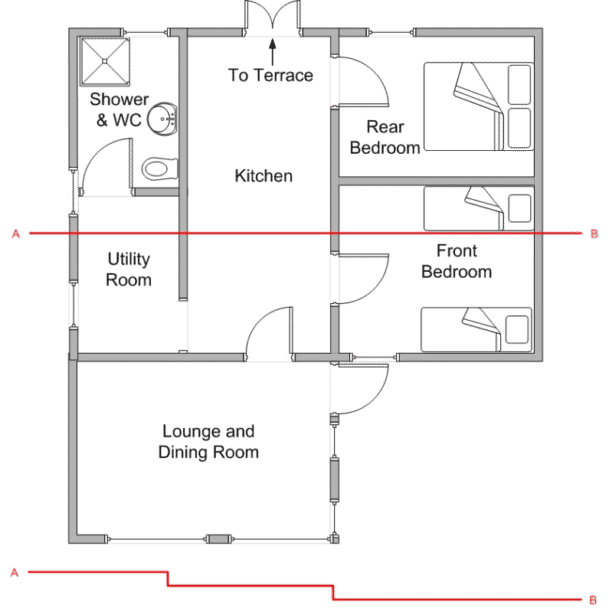 Floor plan showing room layout of Le Petit Bouleau. country-cottage-holidays